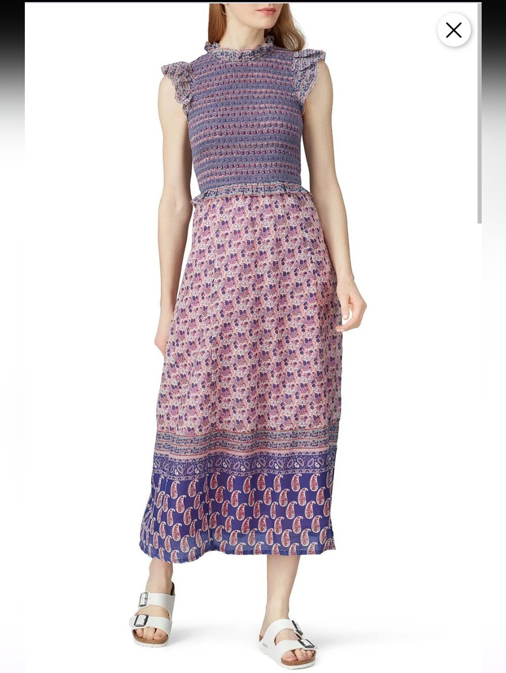 Sea NY Bianca Pink Purple Print Smocked Midi Dress Size 8